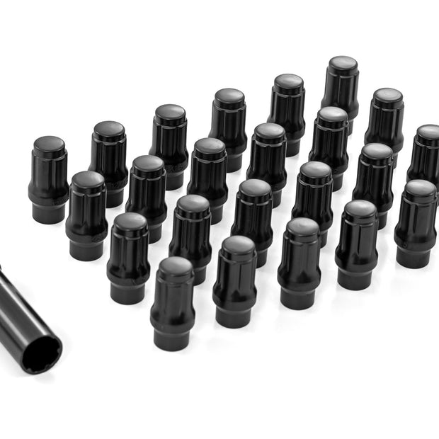 M12 x 1.5 Lug Nut Set of 24 | Black | Closed End | Extended Thread