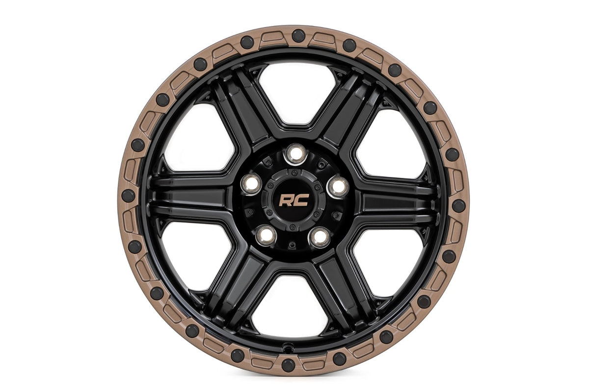 Rough Country 79 Series Wheel | One-Piece | Semi Gloss Black w/Bronze Ring | 18x9 | 5x5 | 0mm