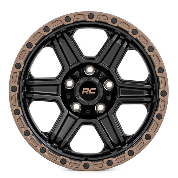 Rough Country 79 Series Wheel | One-Piece | Semi Gloss Black w/Bronze Ring | 18x9 | 5x5 | 0mm