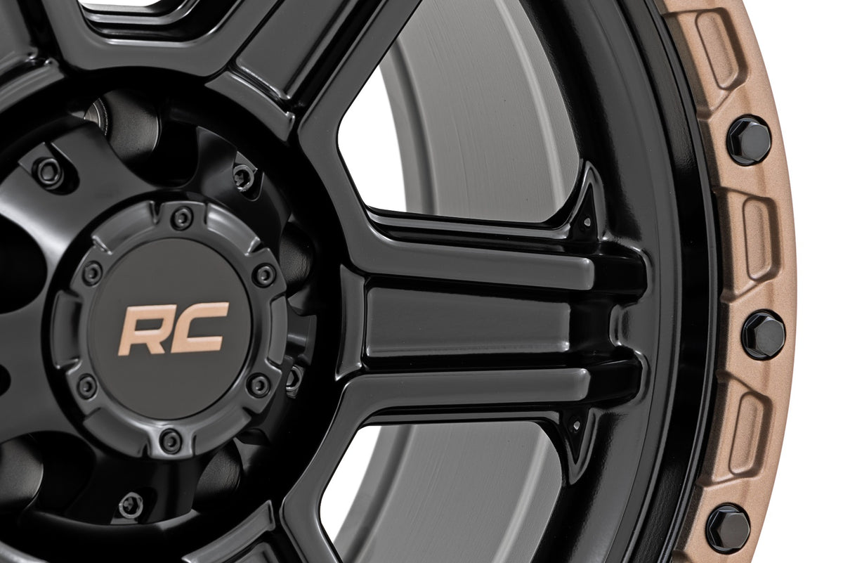 Rough Country 79 Series Wheel | One-Piece | Semi Gloss Black w/Bronze Ring | 18x9 | 5x5 | 0mm