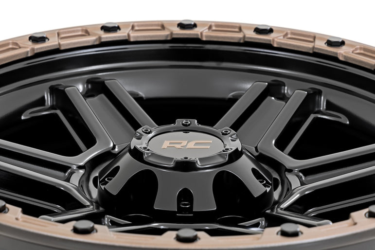 Rough Country 79 Series Wheel | One-Piece | Semi Gloss Black w/Bronze Ring | 18x9 | 5x5 | -12mm