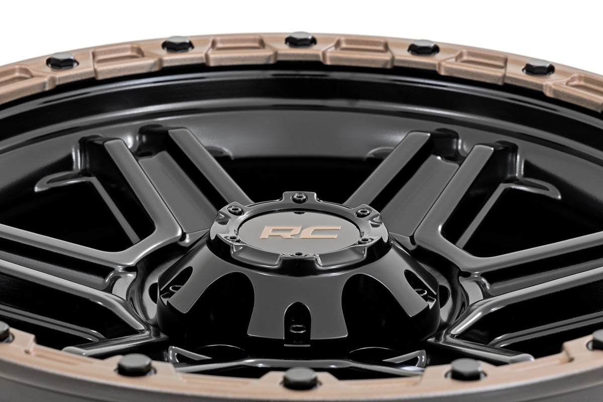 Rough Country 79 Series Wheel | One-Piece | Semi Gloss Black w/Bronze Ring | 18x9 | 5x5 | -12mm
