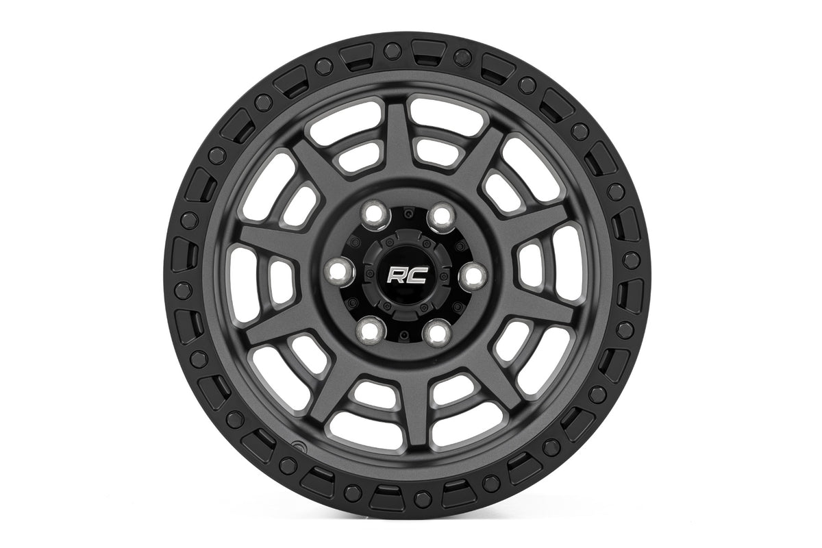 Rough Country 85 Series Wheel | Simulated Beadlock | Gunmetal Gray/Black | 17x9 | 5x4.5 | -12mm