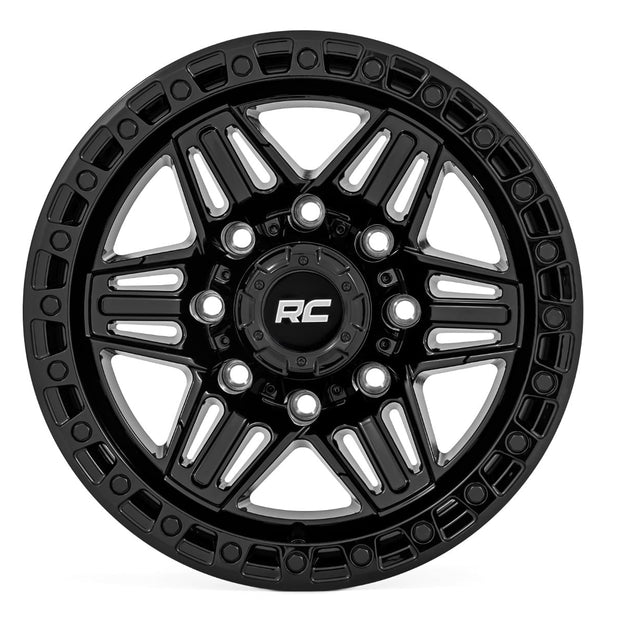 Rough Country 76 Series Wheel | Simulated Beadlock | Gloss Black | 17x9 | 5x5 | -12mm