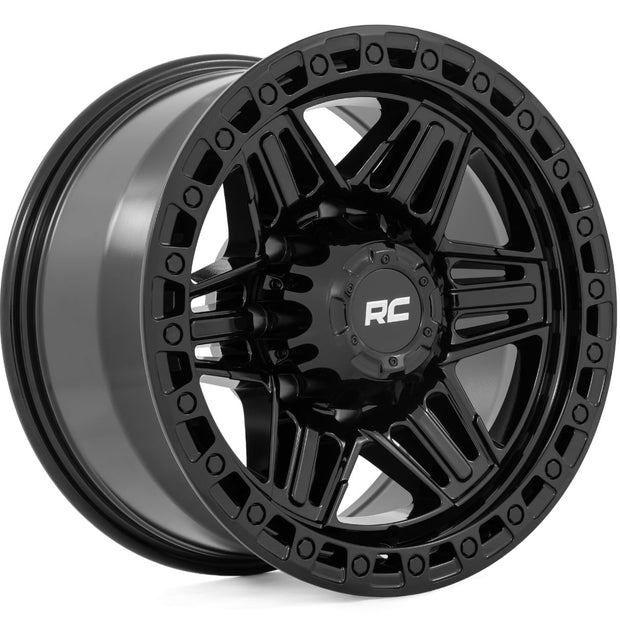 Rough Country 76 Series Wheel | Simulated Beadlock | Gloss Black | 17x9 | 5x5.5 | +0mm