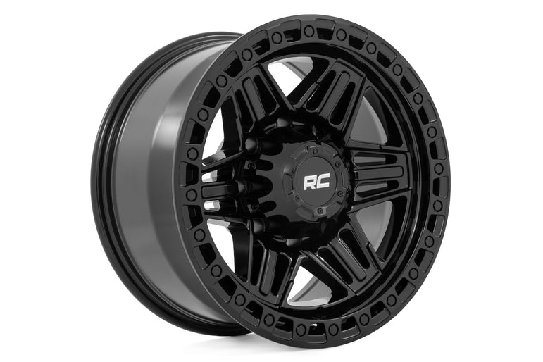 Rough Country 76 Series Wheel | Simulated Beadlock | Gloss Black | 17x9 | 8x6.5 | -12mm