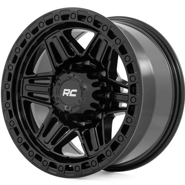 Rough Country 76 Series Wheel | Simulated Beadlock | Gloss Black | 17x9 | 8x170 | -12mm