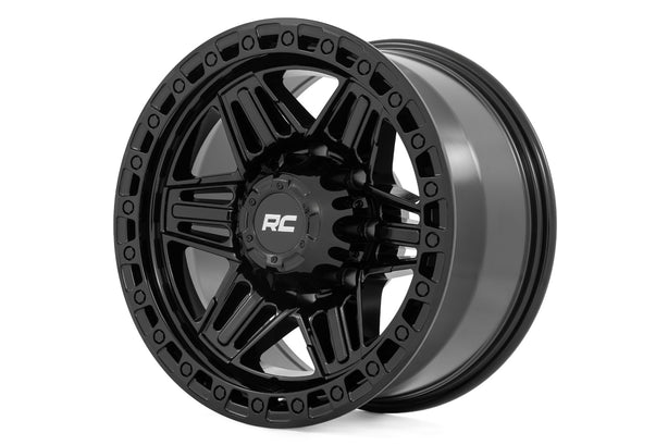 Rough Country 76 Series Wheel | Simulated Beadlock | Gloss Black | 17x9 | 5x5 | -12mm