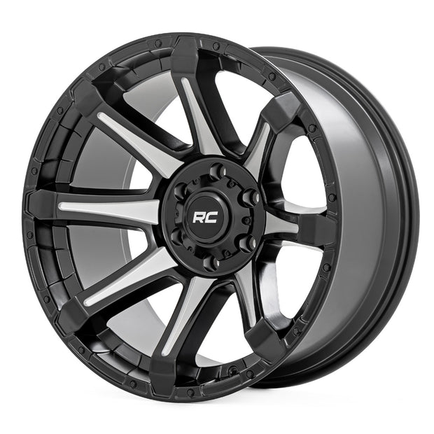 Rough Country 81 Series Wheel | One-Piece | Semi Gloss Black w/machined spokes | 20x9 | 5x150 | +18m