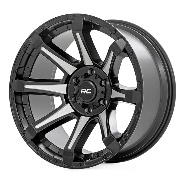 Rough Country 81 Series Wheel | One-Piece | Semi Gloss Black w/machined spokes | 20x9 | 8x180 | 0mm