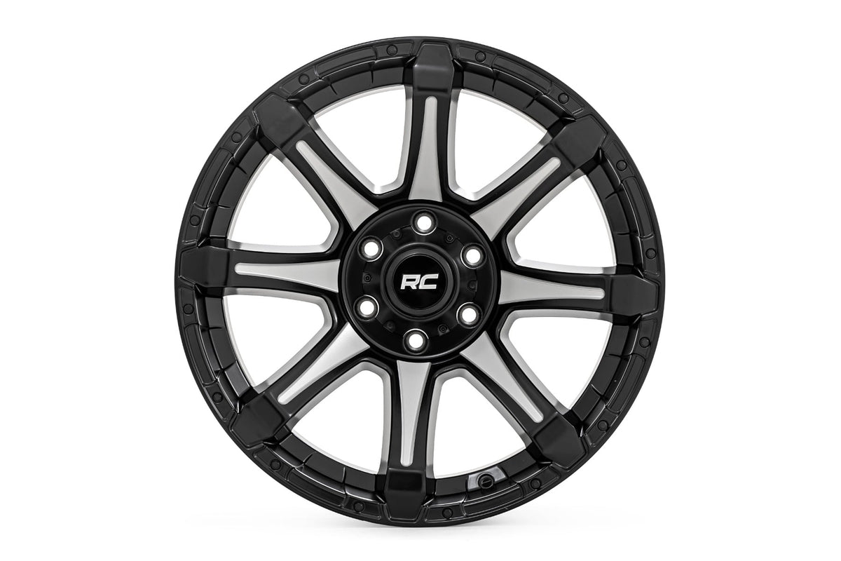 Rough Country 81 Series Wheel | One-Piece | Semi Gloss Black w/machined spokes | 20x9 | 5x5.5 | 0mm