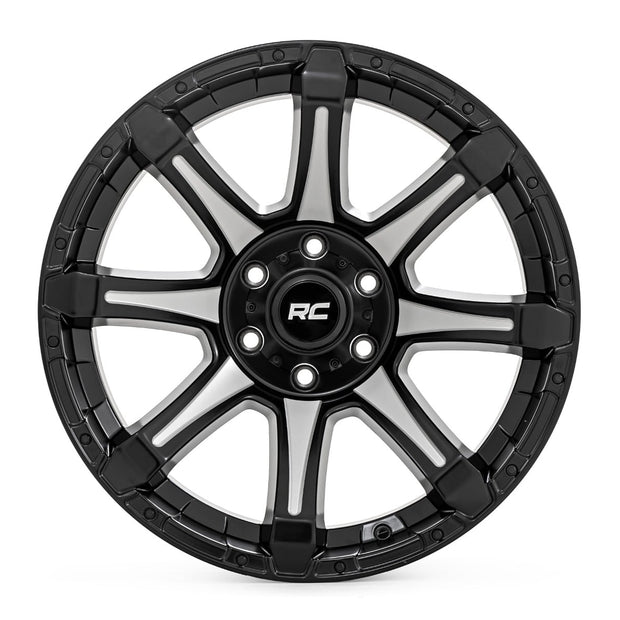 Rough Country 81 Series Wheel | One-Piece | Semi Gloss Black w/machined spokes | 20x9 | 5x5.5 | 0mm