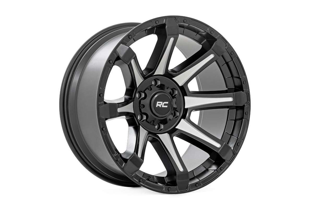 Rough Country 81 Series Wheel | One-Piece | Semi Gloss Black w/machined spokes | 20x10 | 6x5.5 | -19