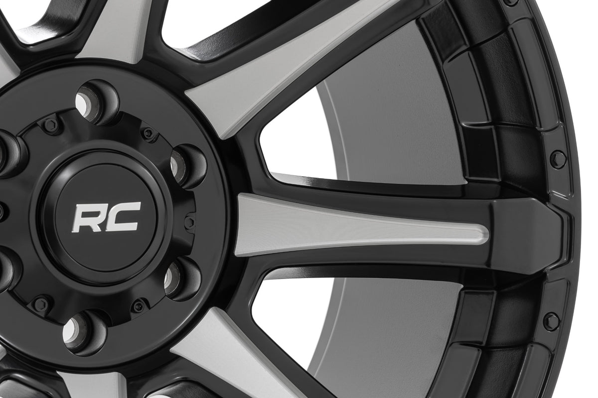 Rough Country 81 Series Wheel | One-Piece | Semi Gloss Black w/machined spokes | 20x9 | 5x5.5 | 0mm