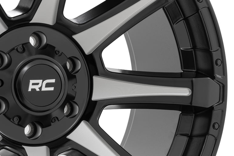 Rough Country 81 Series Wheel | One-Piece | Semi Gloss Black w/machined spokes | 20x9 | 8x180 | 0mm