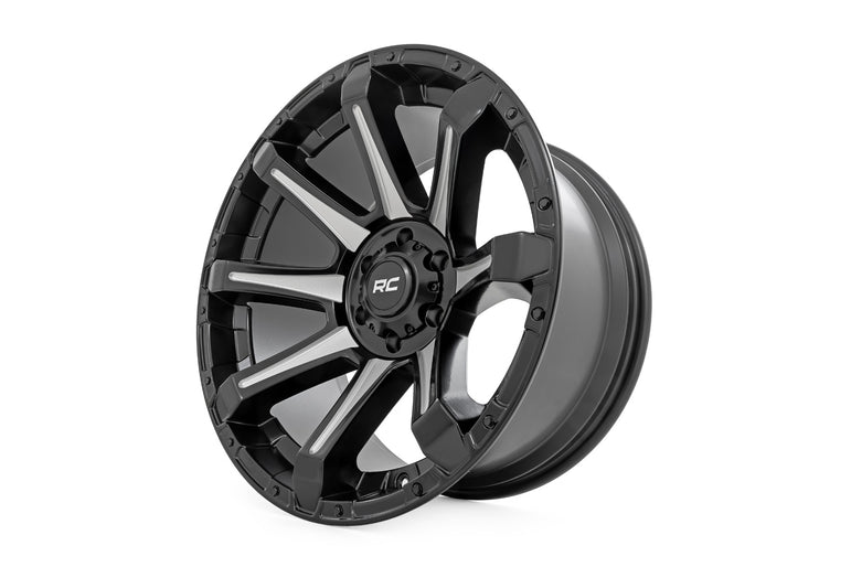 Rough Country 81 Series Wheel | One-Piece | Semi Gloss Black w/machined spokes | 20x9 | 8x180 | 0mm
