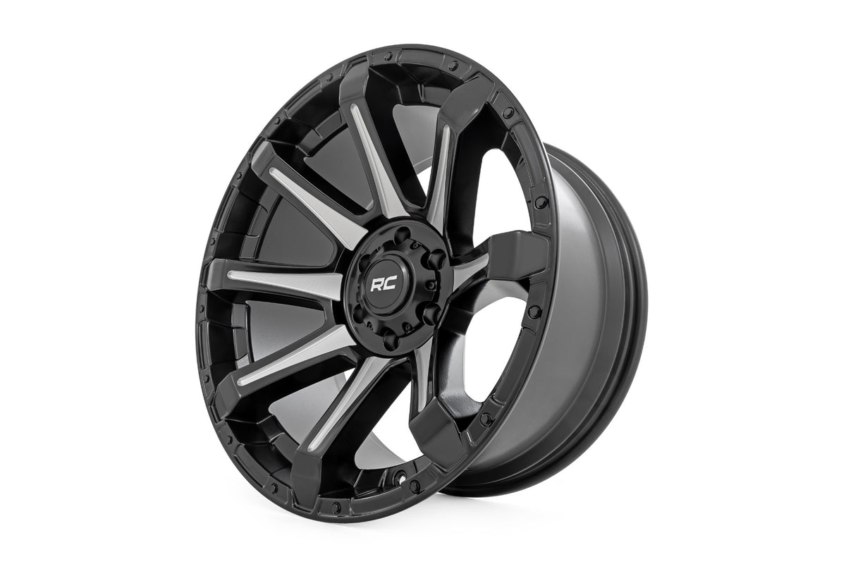 Rough Country 81 Series Wheel | One-Piece | Semi Gloss Black w/machined spokes | 20x10 | 6x5.5 | -19