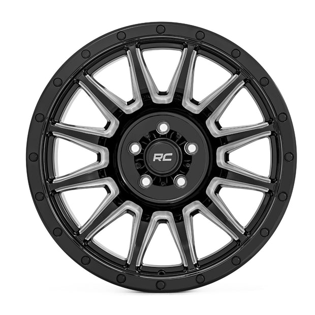Rough Country 90 Series Wheel | One-Piece | Gloss Black w/machined spokes | 18x9 | 6x5.5 | 0mm