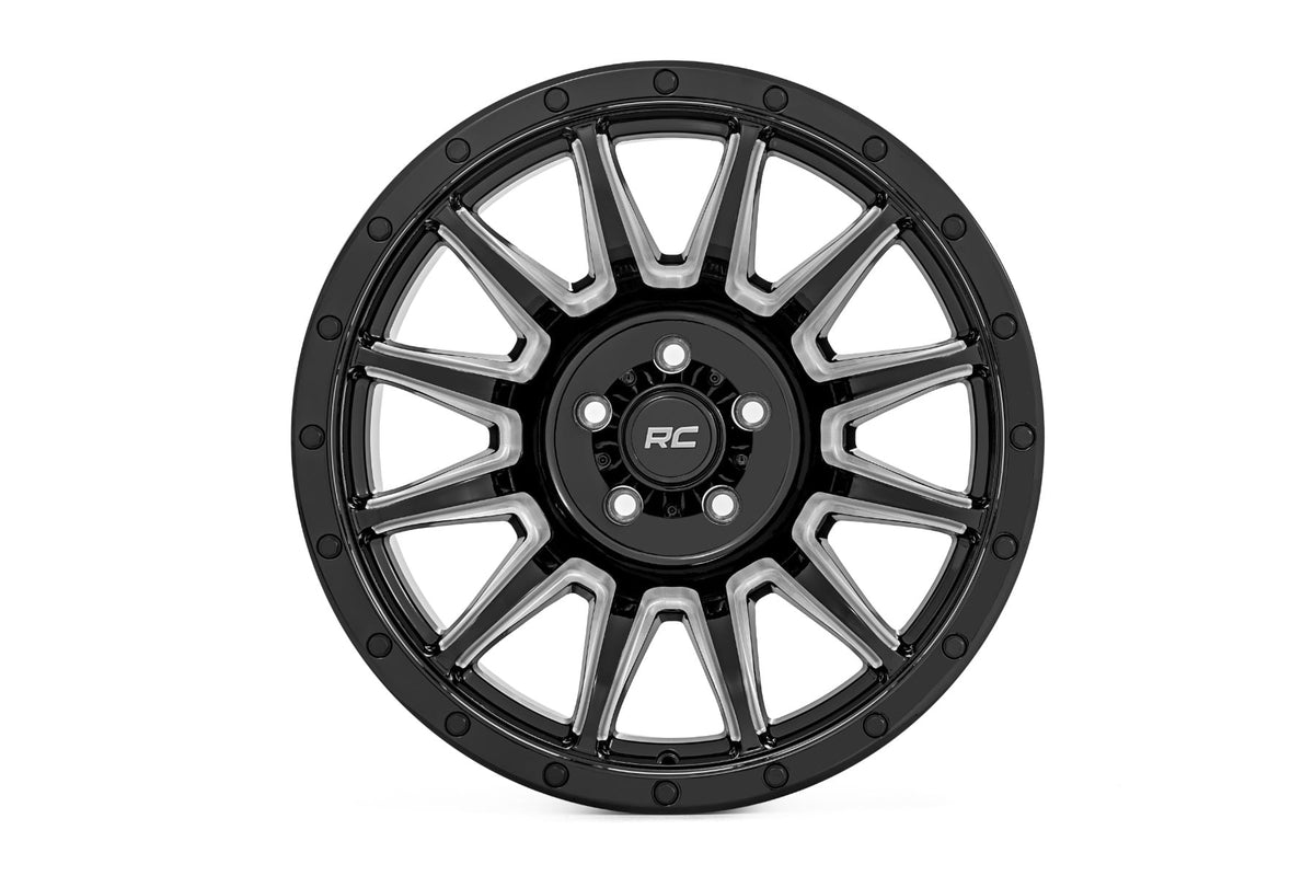 Rough Country 90 Series Wheel | One-Piece | Gloss Black w/machined spokes | 20x9 | 6x5.5 | -12mm
