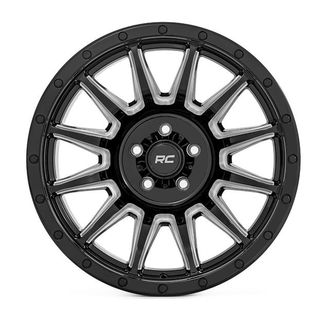 Rough Country 90 Series Wheel | One-Piece | Gloss Black w/machined spokes | 20x10 | 6x5.5 | -19mm