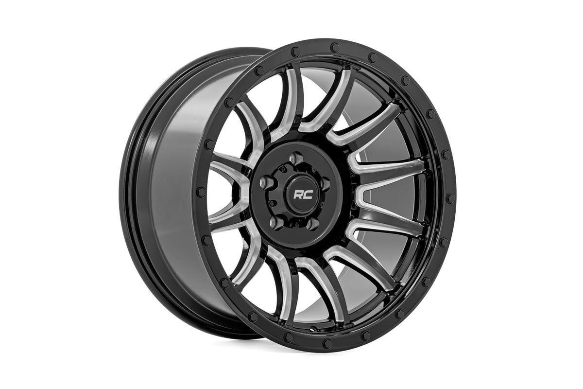 Rough Country 90 Series Wheel | One-Piece | Gloss Black w/machined spokes | 18x9 | 6x5.5 | -12mm