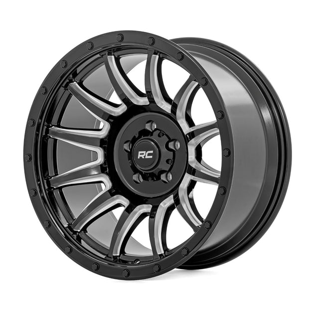 Rough Country 90 Series Wheel | One-Piece | Gloss Black w/machined spokes | 20x10 | 6x5.5 | -19mm