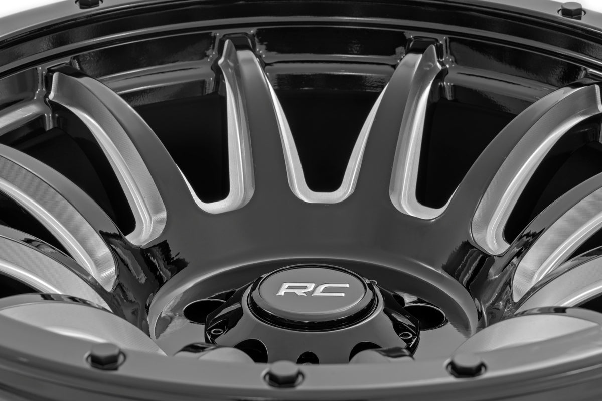 Rough Country 90 Series Wheel | One-Piece | Gloss Black w/machined spokes | 20x9 | 6x5.5 | 0mm