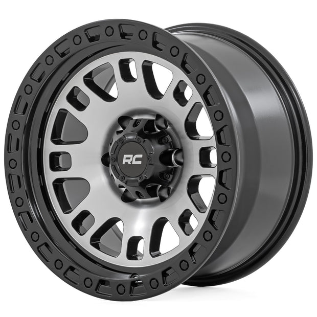 Rough Country 82 Series Wheel | One-Piece | Machined Semi Gloss Black | 17x9 | 5x4.5 | -12mm