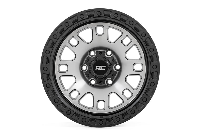 Rough Country 82 Series Wheel | One-Piece | Machined Semi Gloss Black | 18x9 | 6x5.5 | -12mm