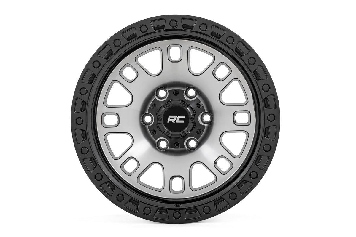 Rough Country 82 Series Wheel | One-Piece | Machined Semi Gloss Black | 17x9 | 5x4.5 | -12mm