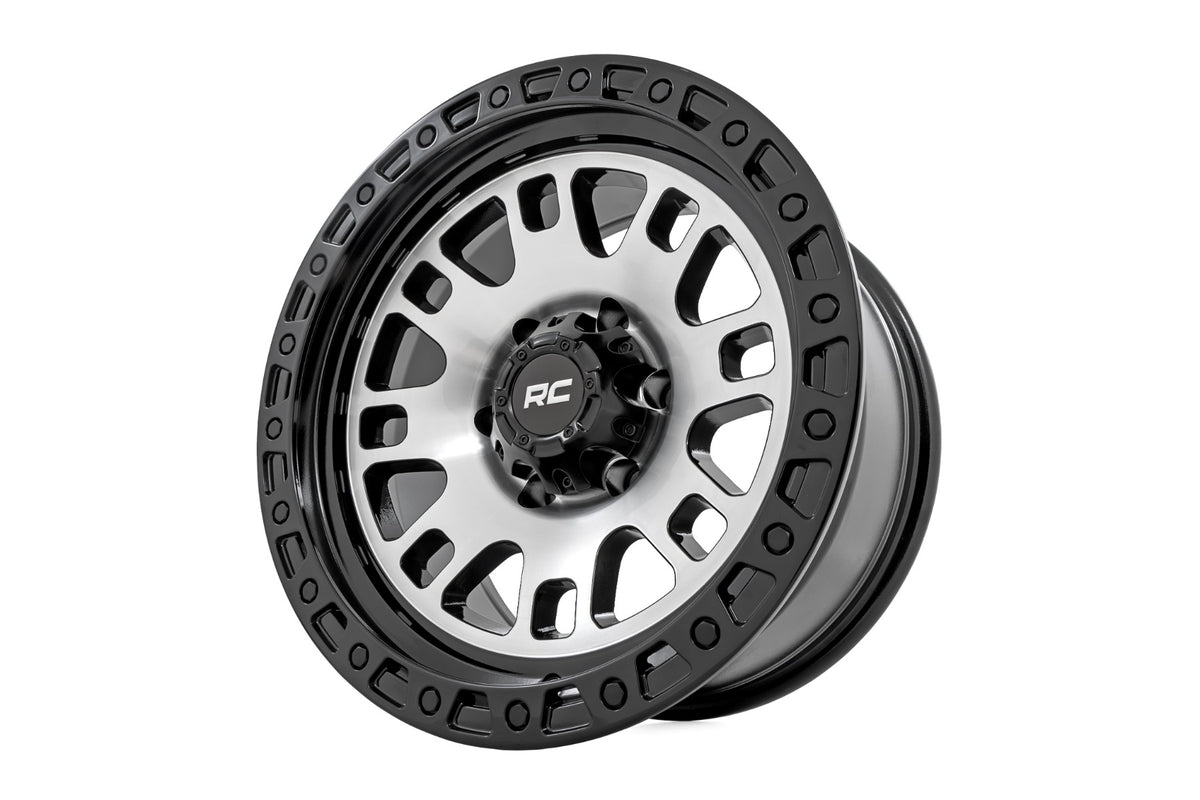 Rough Country 82 Series Wheel | One-Piece | Machined Semi Gloss Black | 17x9 | 5x4.5 | -12mm