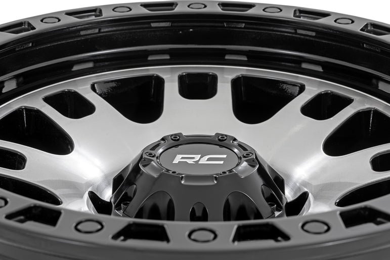 Rough Country 82 Series Wheel | One-Piece | Machined Semi Gloss Black | 17x9 | 5x5 | -12mm