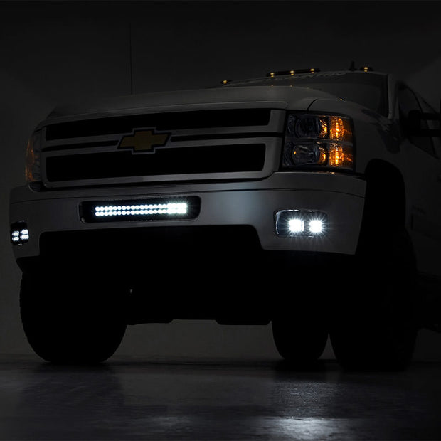 LED Light Kit | Fog Mount | 2" Black Pair | White DRL | Chevy Silverado 2500 HD/3500 HD (11-14)