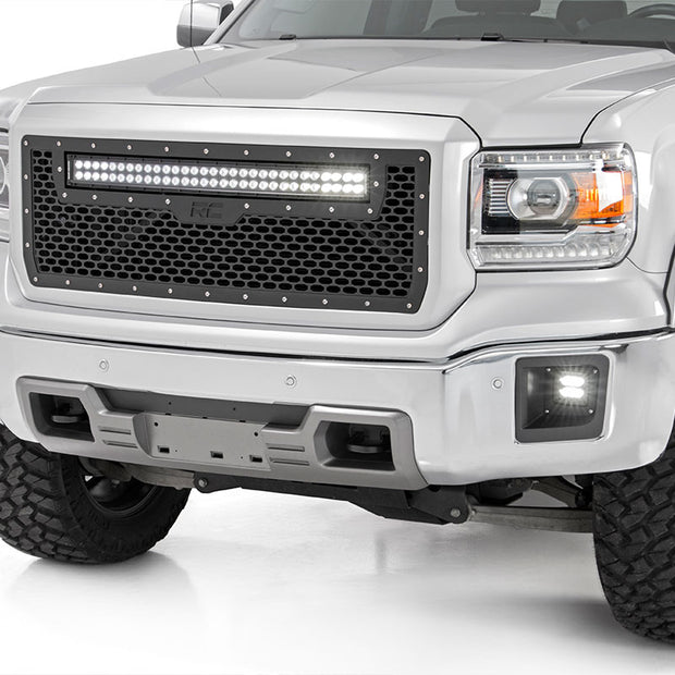 Mesh Grille | 30" Dual Row LED | Black | White DRL | GMC Sierra 1500 (14-15)