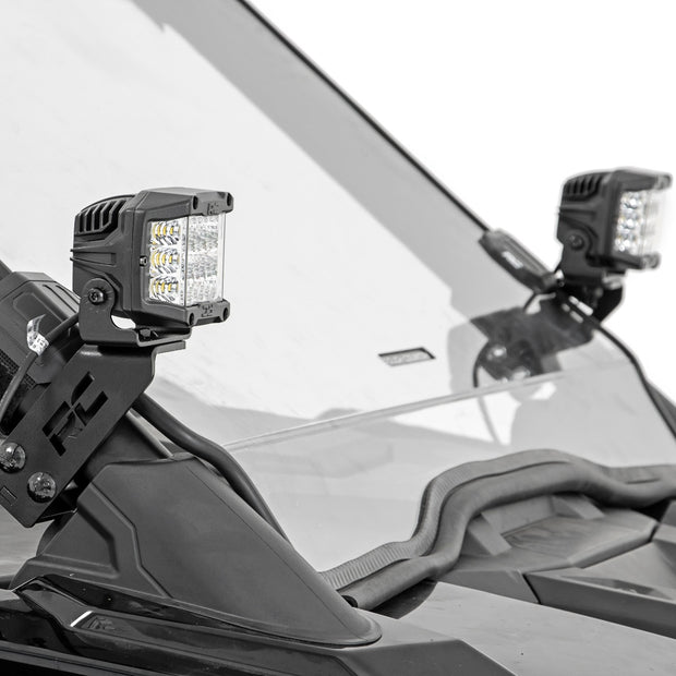 LED Light Kit | "A" Pillar Mount | 2" Black Pair | White DRL | Polaris RZR PRO XP