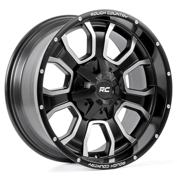 Rough Country 93 Series Wheel | One-Piece | Machined Black | 20x9 | 6x5.5/6x135 | 0mm