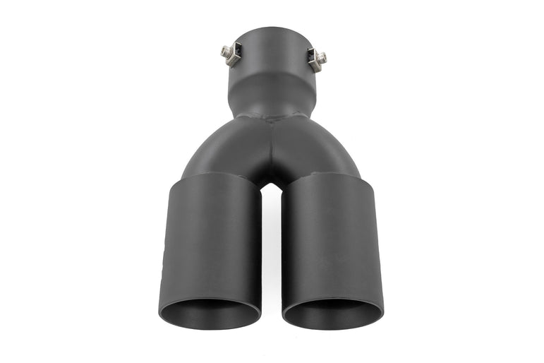 Exhaust Tip | Black | Red RC Logo | 2.5-3 Inch Pipe Single Inlet | Dual Outlet
